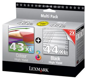 Lexmark 80D2966 No.43XL & No.44XL Ink Cartridge - Black & Tri-Colour Multipack Genuine