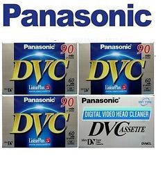 Panasonic Mini DV Tapes x 3 with Head Cleaner for Sony, JVC, Canon, Samsung Camcorders