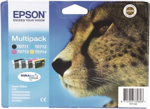 Epson T0715, Ink Cartridge 4 Colour Multipack, Stylus DX4000, DX4050, DX4400, DX6000- Original