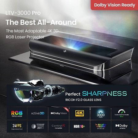 AWOL VISION LTV-3000 Pro, 4K Ultra Short Throw Triple Laser Projector Home Theater 