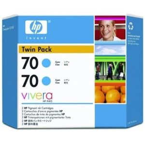 HP CB343A No.70 Ink Cartridge - Cyan Twin Pack Genuine