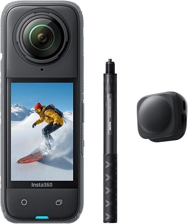 Insta360 ‎CINSABMA-S1-NSD, X4 Snowboard Bundle - 8K Waterproof 360 Action Camera, 4K Wide-Angle Video, Invisible Selfie Stick, Removable Lens Guards, 135 Min Battery Life, AI Editing, No microSD Card