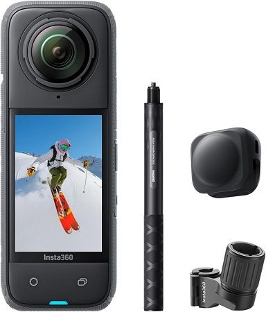 Insta360 CINSABMA-S2-NSD, X4 Ski Bundle - 8K Waterproof 360 Action Camera, 4K Wide-Angle Video, Invisible Selfie Stick, Removable Lens Guards, 135 Min Battery Life, AI Editing, No microSD Card