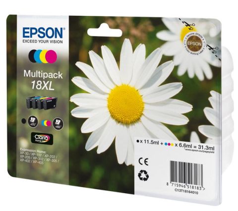 Epson C13T18164010, 18XL Ink Cartridge Value Pack, XP 102, 202, 205, 30, 302, 305, 402, 405 - HC 4 Colour Genuine