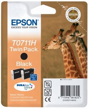 Epson T0711H, Ink Cartridge HC Black Twin Pack, Stylus SX205, SX210, SX215, SX218- Original