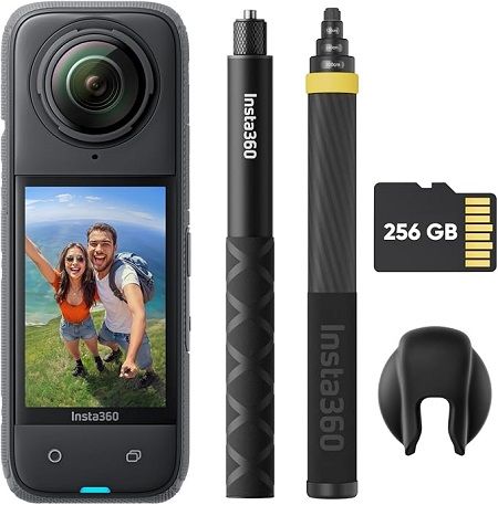 Insta360 ‎CINSABMA-PLG, X4 No Drone Bundle- 8K Waterproof 360 Action Camera, 4K Wide-Angle Video, Invisible Selfie Stick Effect, Removable Lens Guards, 135 Min Battery Life, AI Editing, Stabilization