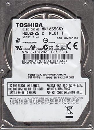 Toshiba MK1655GSX, 160GB SATA 5400 RPM 2.5" 8 MB Hard Disk Drive 