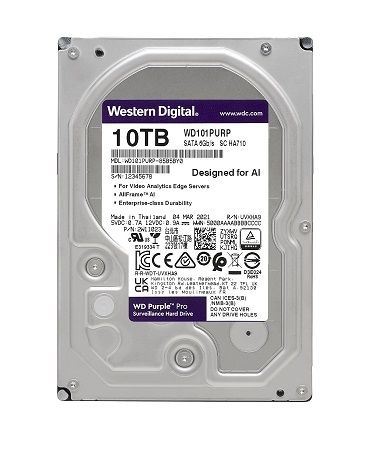 Western Digital WD101PURP, 10TB Purple Pro 7200 rpm SATA III 3.5" Internal Surveillance Hard Drive